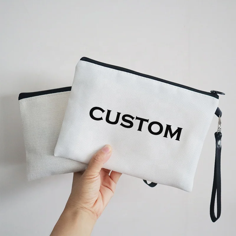 

Polyester Canvas Blank Sublimation Cosmetic Bag Custom Linen Make Up Bag, White