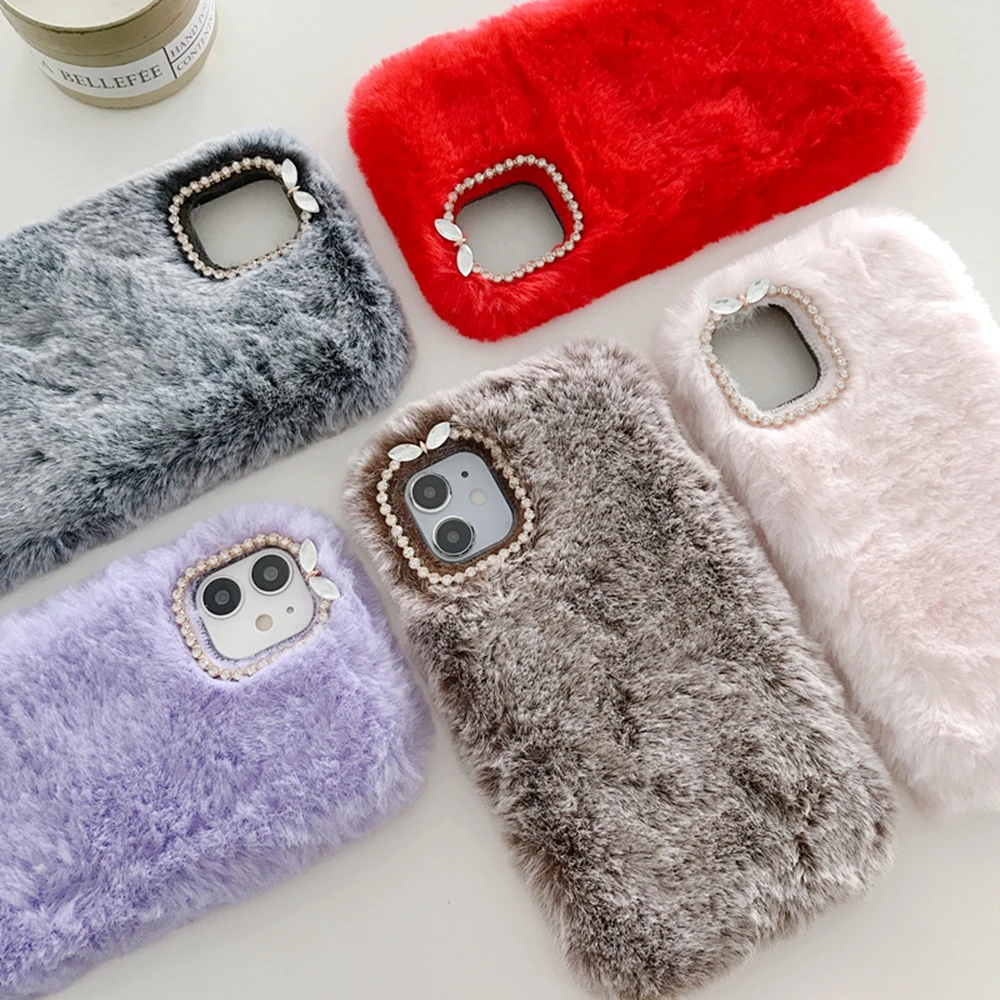 

Latest Plush for iPhone 12 Cover Phone Case Fur Soft Warm for i Phone 12 Mini 11 Pro Max Furry Fundas for Huawei P40 All Models