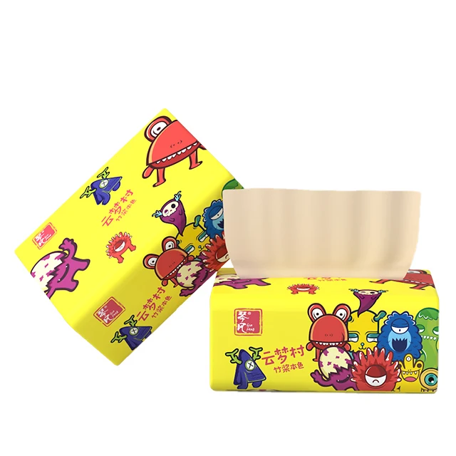 

Hot Sale China Manufacturer Top Quality Yellow Cute Cartoon Animal Facial Tissue Paper, Bamboo color