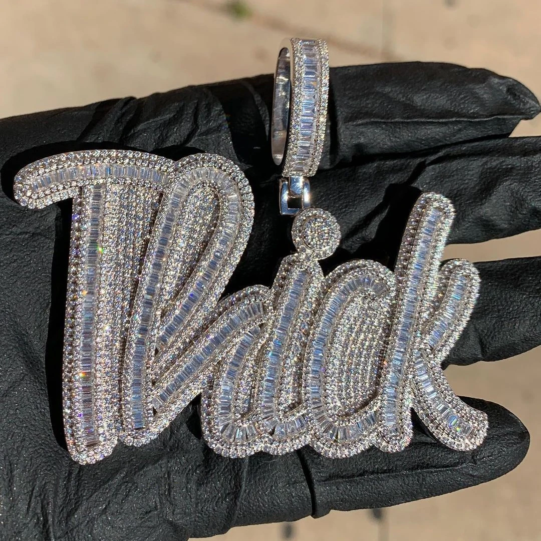 

Iced Out GRA Certificate Lab Diamond VVS Moissanite Diamond Custom Name Necklaces, Silver/ gold/ rose gold