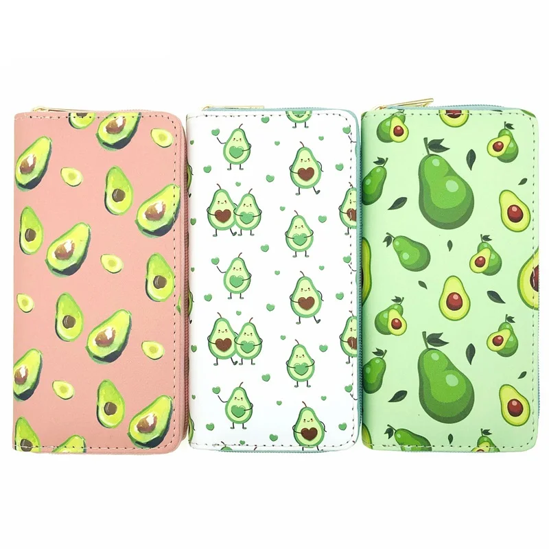 

Hot selling cute Avocado PU Wallet student lady long wallet single zipper bag handbags Passport bag factory direct sales