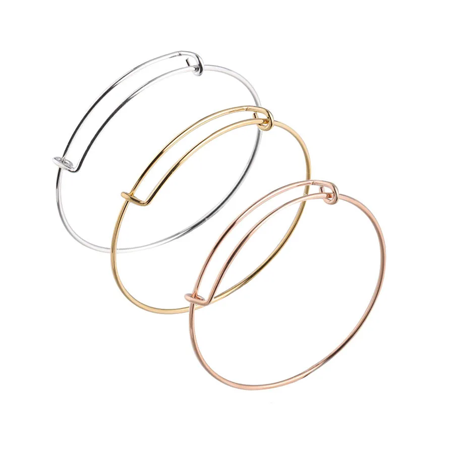 

DIY Simple Adjustable Expandable Blank Stainless Steel Wire Bangle Bracelet Wholesale, Gold/silver/rose gold
