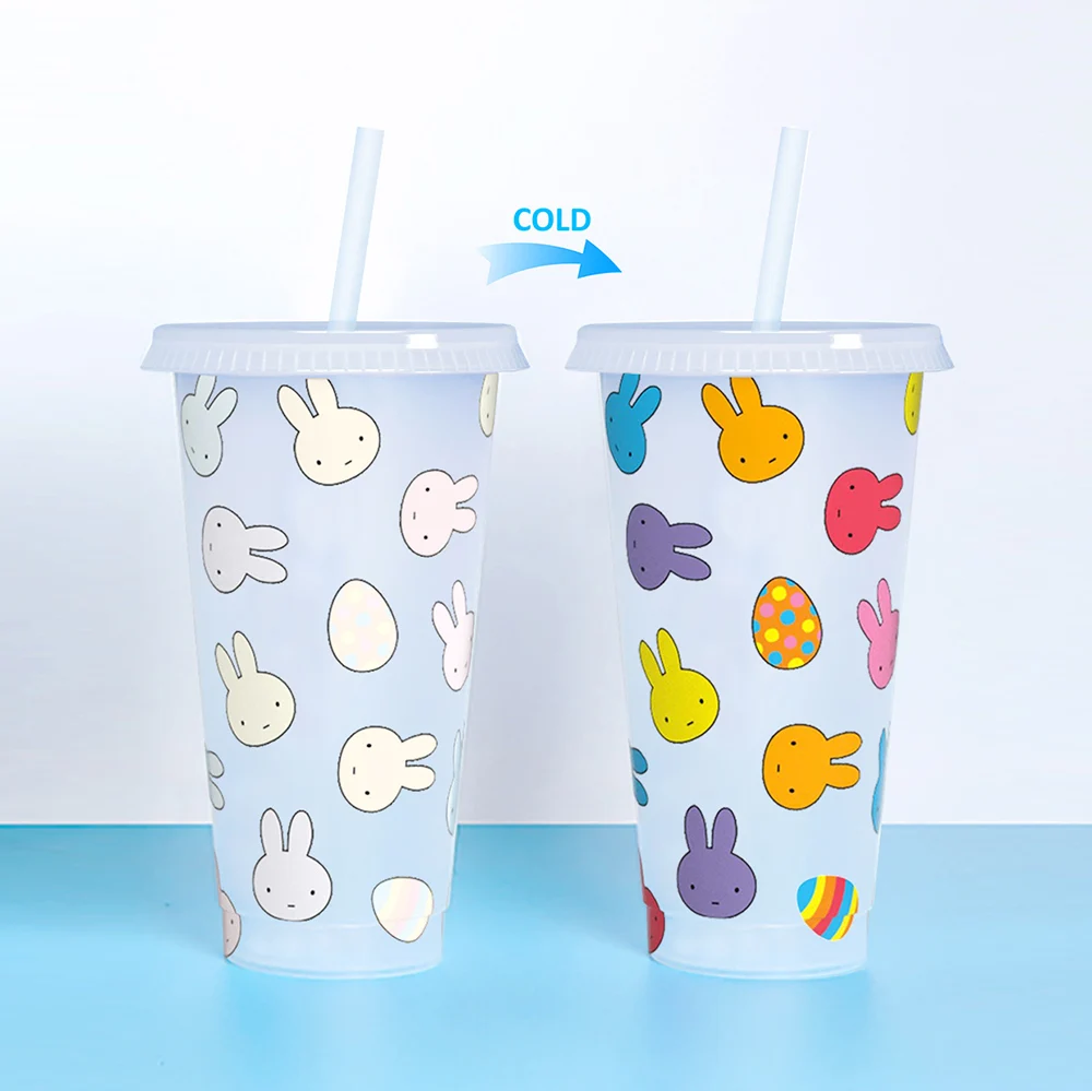 

2022 Cute gift new colour changing rabbit plastic coffee mug easter eggs bunny cups, Customized color