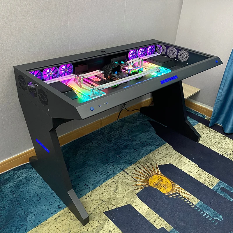 

ODM New Metal RGB electronic sports games water cooling device Atx 2in1 built-in Computer Table PC Cases