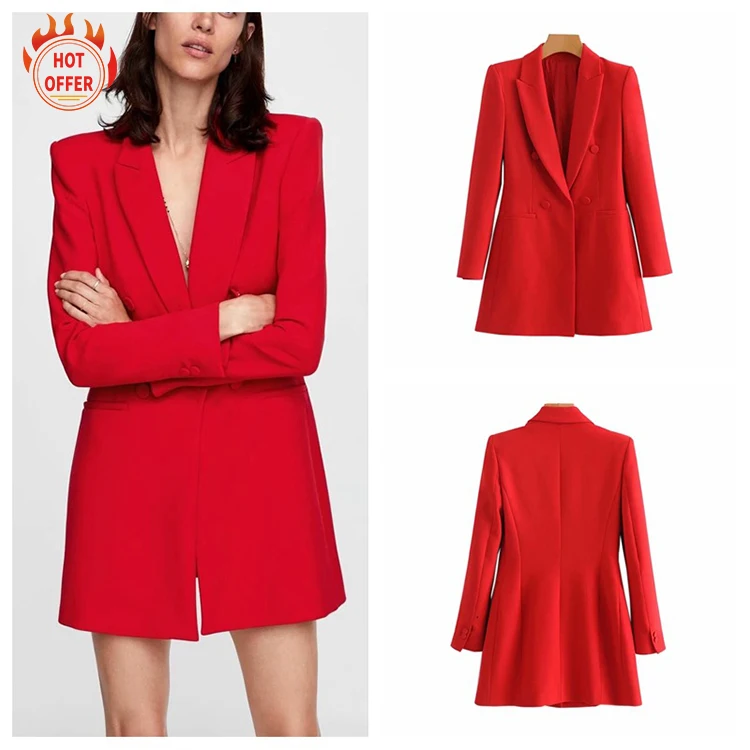 

TY20750 new design hot sale plus size suitable solid color mid-length v-neck double breasted lady slim fit suit blazer
