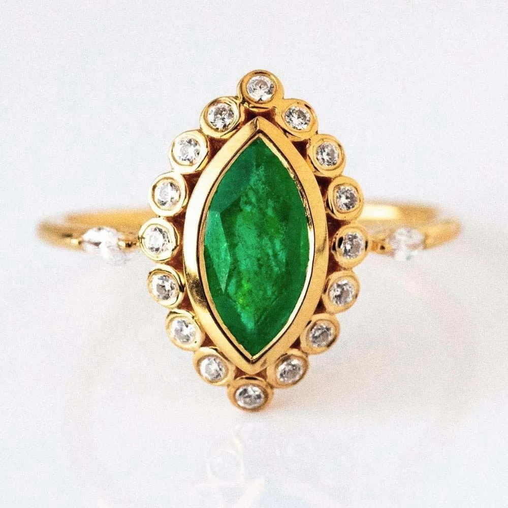 

LOZRUNVE 18k Gold Jewelry Dainty Stackable Emerald Marquise Ring Silver 925