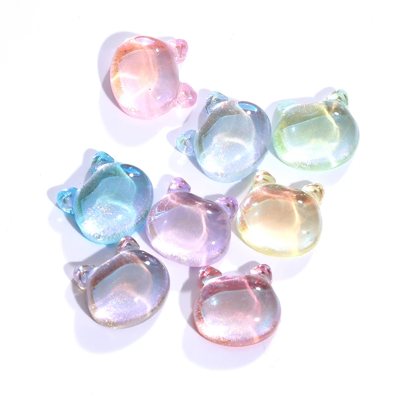 

Xiaopu 8 Colors 6*8mm 3D Cabochon Glitter Aurora Bright Color Candy Kawaii Bear Shaped Flat Back Glass Nail Art Charms Crafts