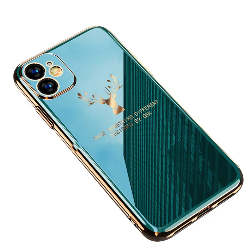 

Plating Deer Phone Case For iPhone 12 mini 12 11 Pro Max Xs Xr Xs Max 7 8 Plus Soft TPU Back Cover, Green, grey