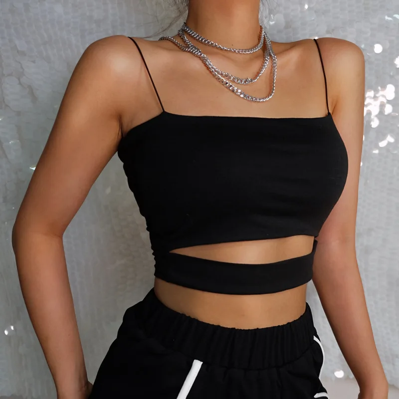 Sexy Cut Out Halter Camis Vest Navel Bare Cropped Tank Tops Tees Slim