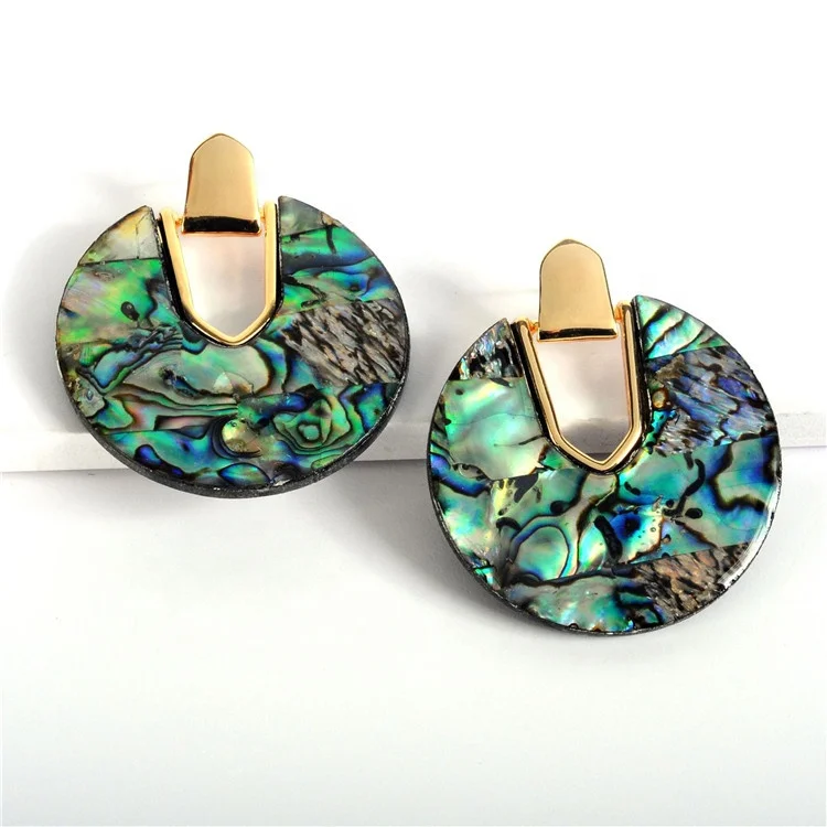 

Big Round Acrylic Acetate Earrings for Women Bohemian Mottled Resin Geometric Disc Abalone Shell Stud Earrings, As picture