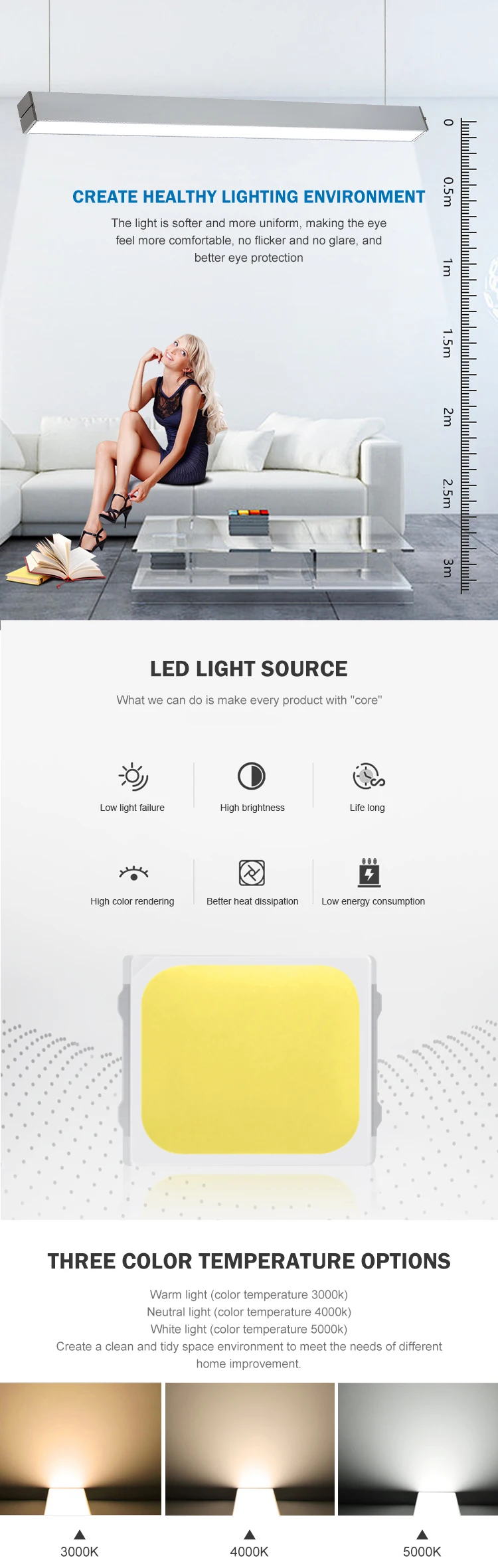 New design school office Surface Mounted Hanging 4ft 30w 40w smd led pendant light