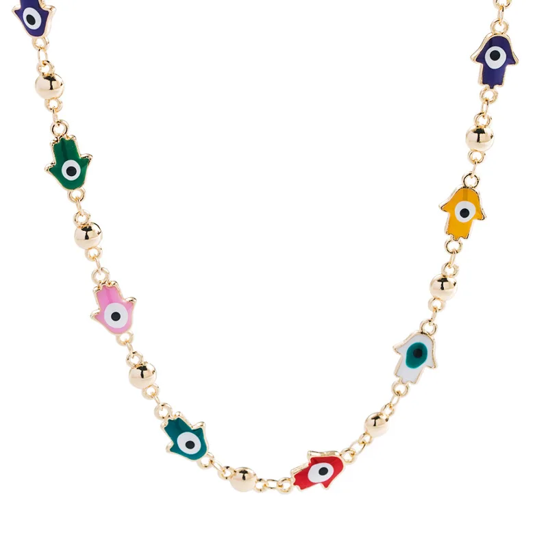 

Bohemian Colorful Drop Oil Round Turkish Blue Eye Necklace Micro Inlaid Cubic Zirconia CZ Moon Evil Eyes Vintage Necklaces, Picture