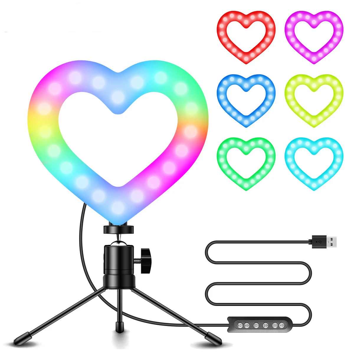 

high quality rechargeable heart shaped selfie led ring flash light with tripod stand for mobile phone