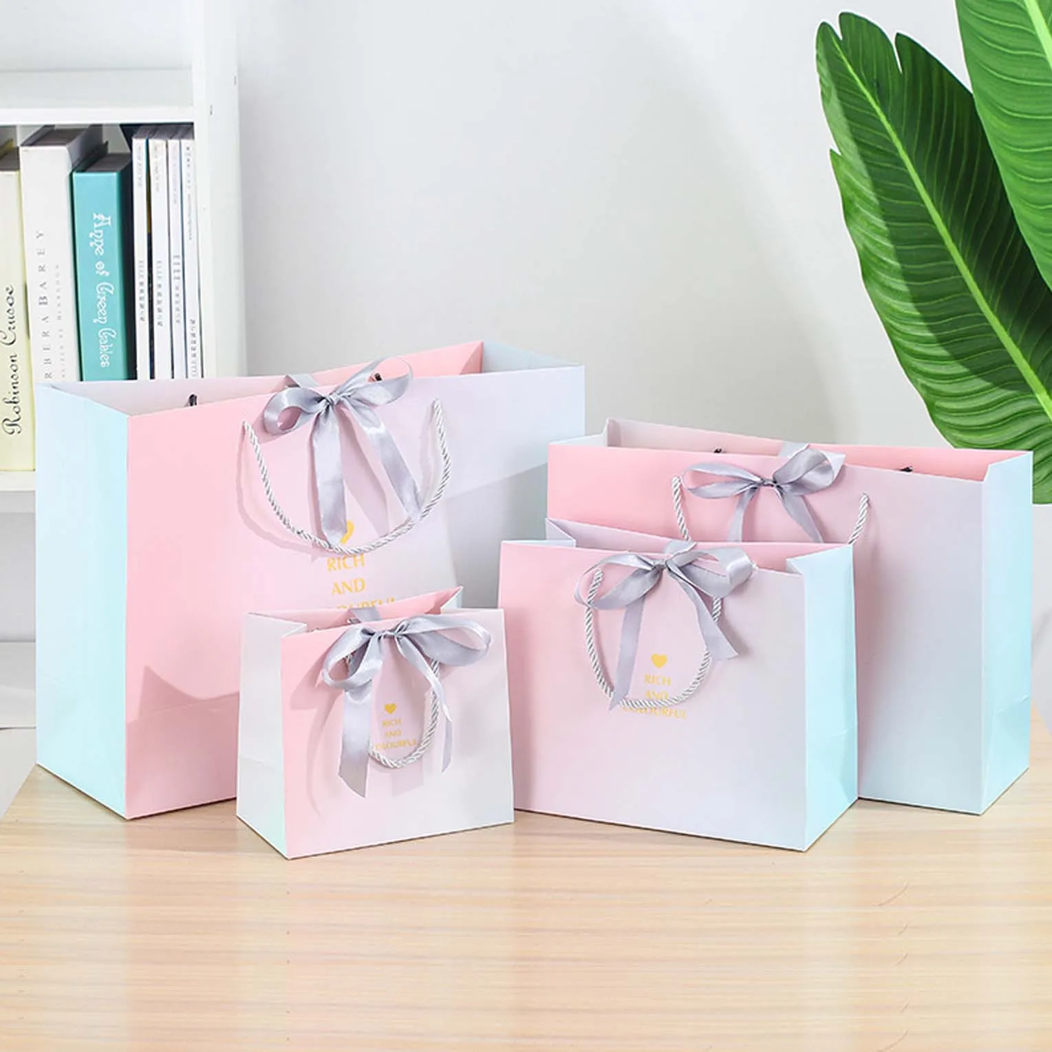 Custom Thank You Small Marble Rose Pink Green Favor Paper Gift Bag With ...