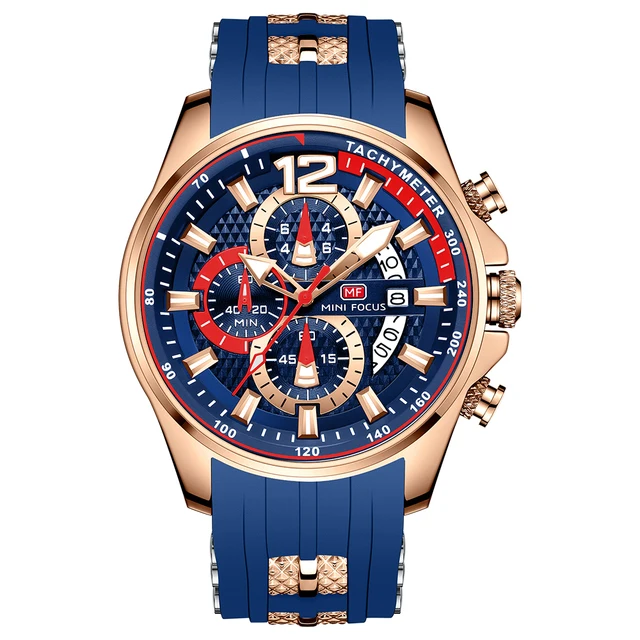 

Men's Cool Sport Stainless Steel Back Quartz Analog Chronograph Luminous Wholesale Brand Men Watch with Silicone Strap, 5 colors for option