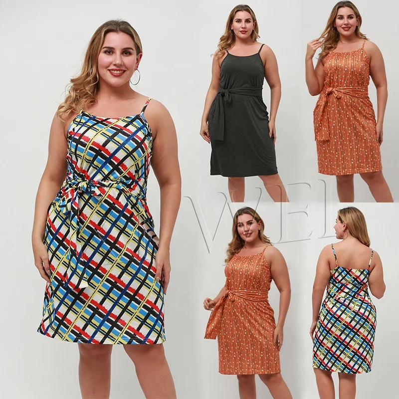 

Wholesale summer plus size dress women's sleeveless halter backless striped print casual dress, Picture shown/