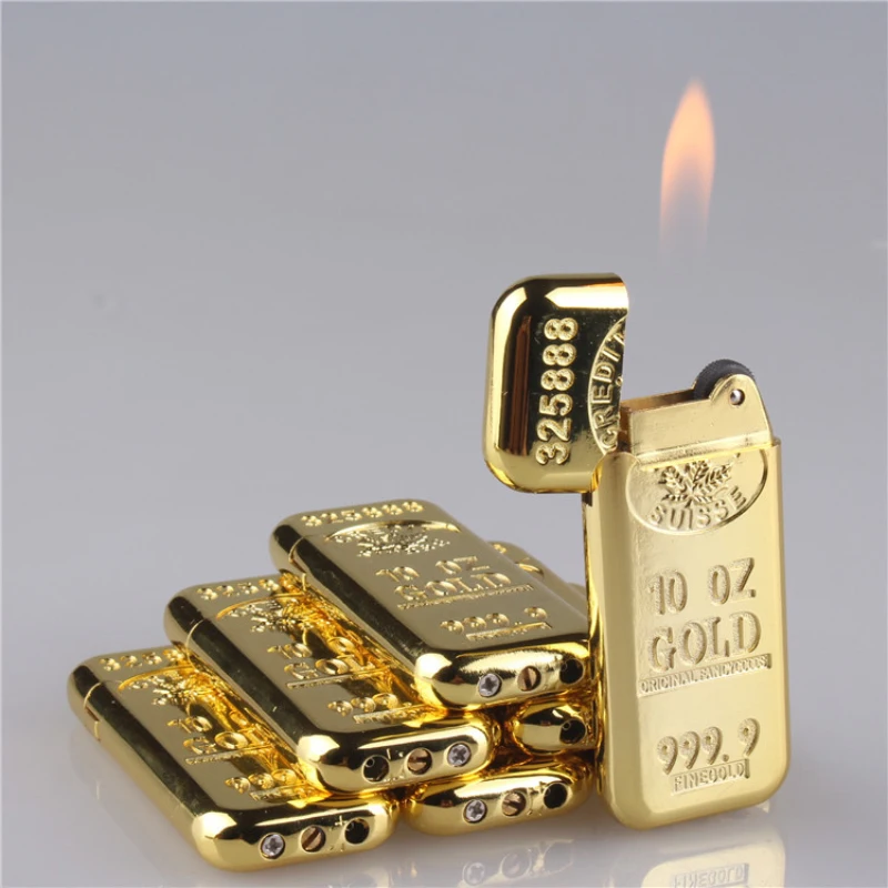 

Luxury fancy design cigar lighter refillable metal gold brick gas lighter factory Wholesales