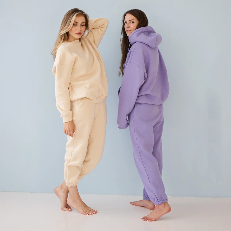 

Thick Tracksuit Sweatshirt Jogger hoodie Sweatsuit 2 Piece Sets for Women Winter Tracksuits