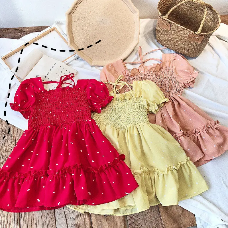 

1 PCS Children Girl Summer Polka Dots Party Baby Kids Short Sleeve Icing Ruffled Dresses Princess Elastic Dresses Skirts, Picture show