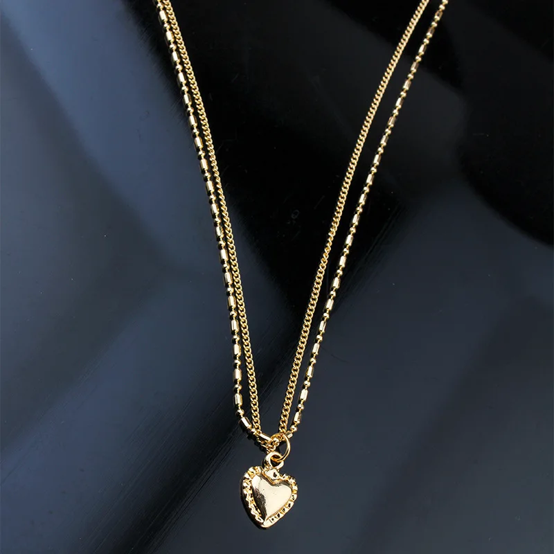 

OUYE Alloy Necklace Women's Double Love Necklace Retro Temperament Clavicle Chain Cold Wind Necklace Wholesale, Color