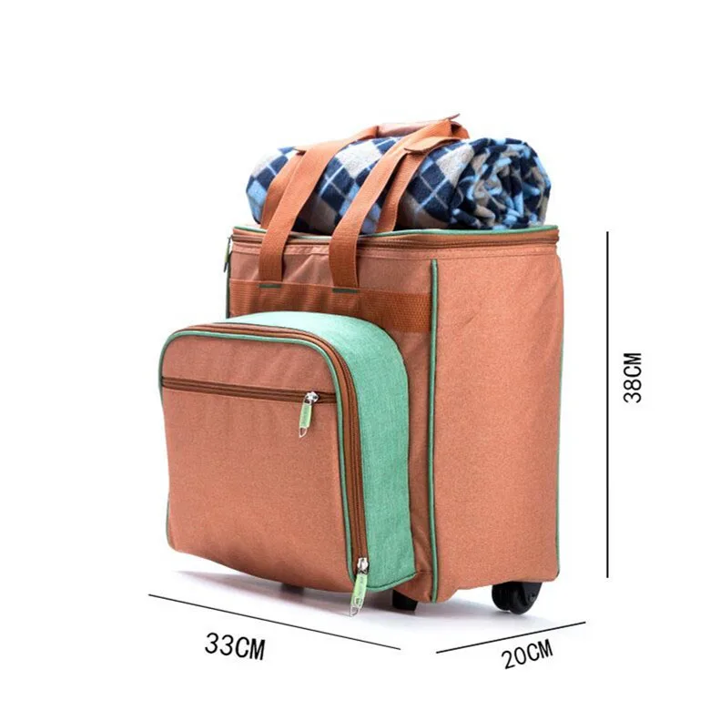 

Multifunction Portable Custom Outdoor Travel Picnic Trolley Bag Wheel Trolley Bag Easy Trip Insulated Cooler Bag with Wheels, Orange or customizable