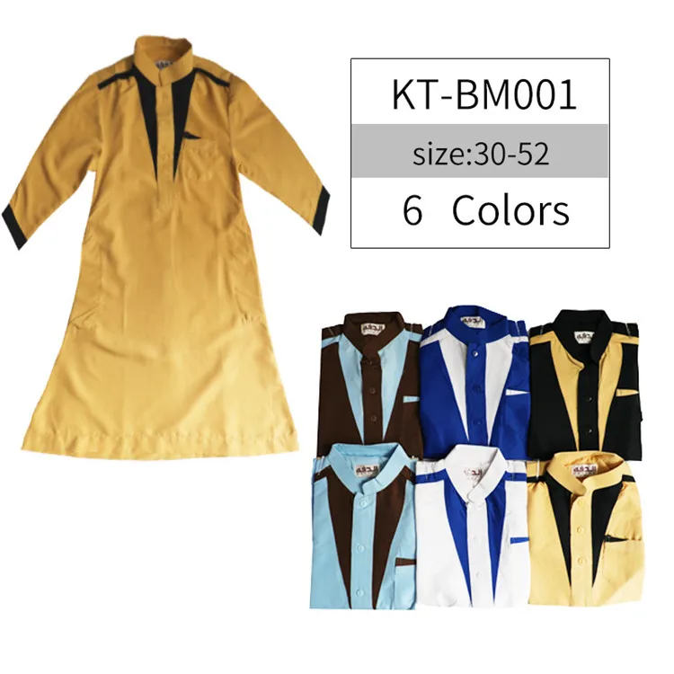 

Hot sale Qatar Long sleeve clothing arab Middle East boys Six colors Button Robe, 6 colors mix
