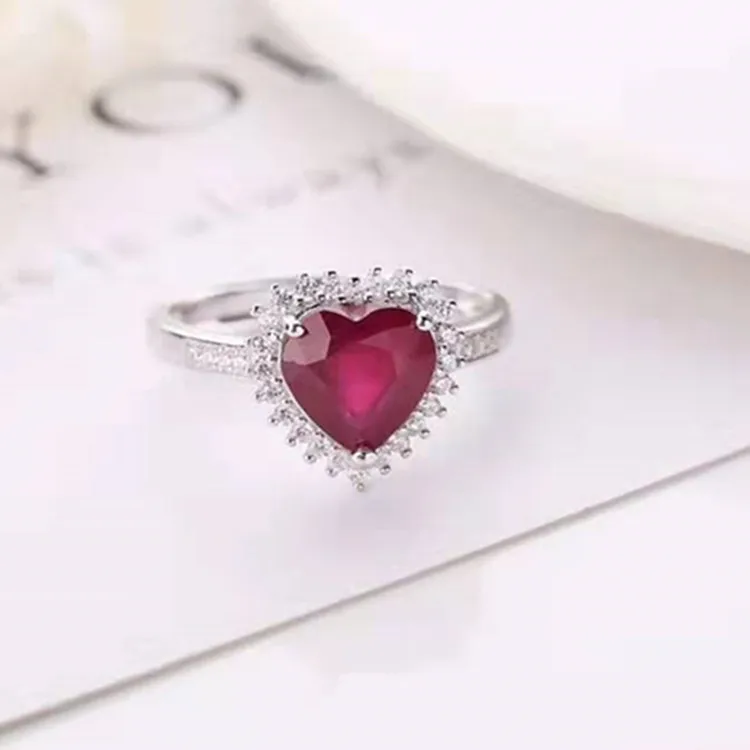 

romantic heart proposal gemstone jewelry 925 sterling silver 18k white gold plated 8mm natural red ruby ring for women