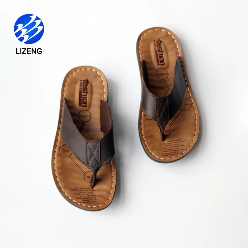 

Cowhide Leather Summer Flip-flops For Men Shoes, Brown / black