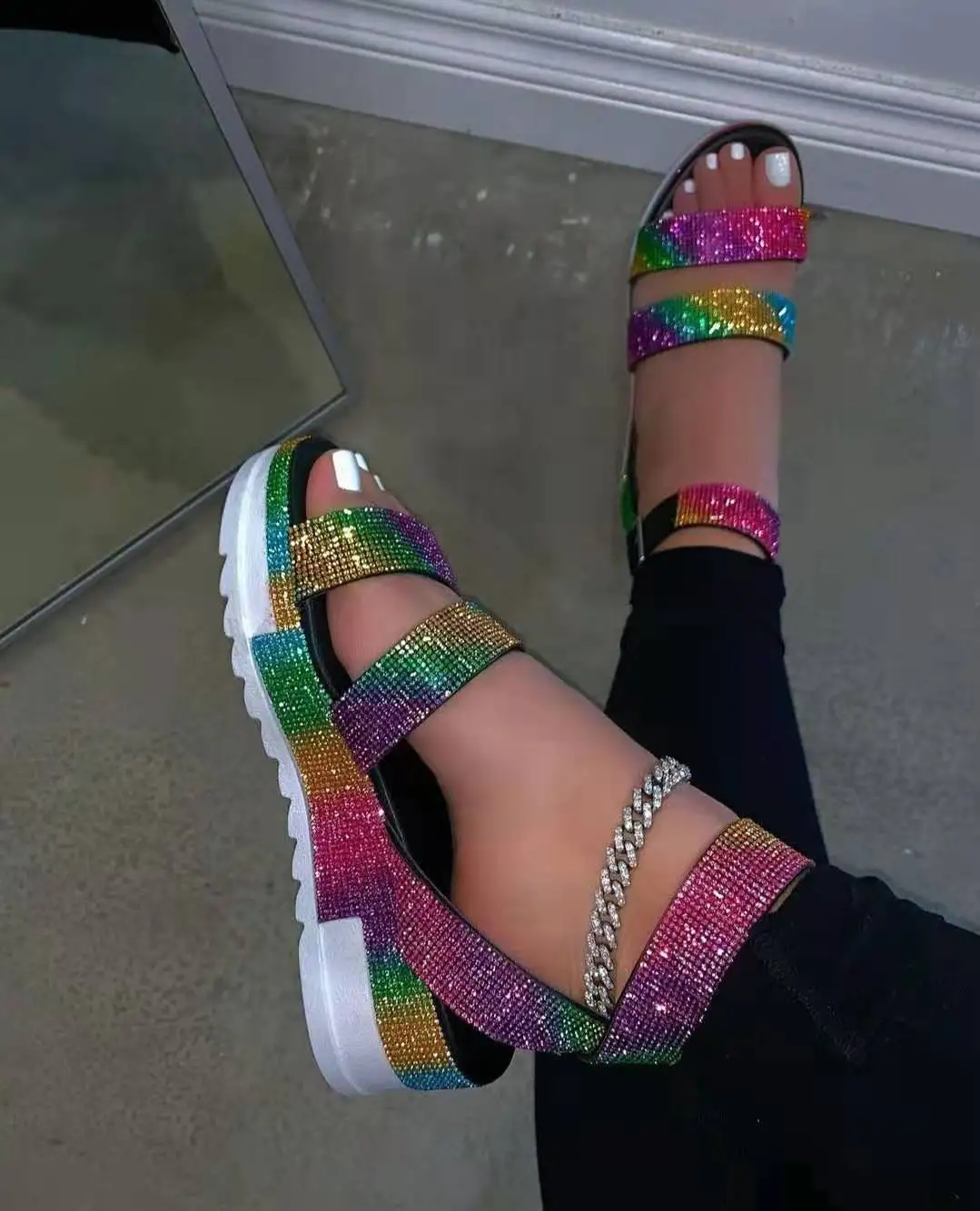 

Best Selling Platform Summer Rhinestone Sandals Women Shoes Outdoor Lady Sandals, As the picture shown or you could customize the color you want