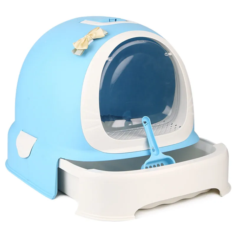 

Home Easy Clean Up Clumping Pet Cat Toilet Luxury Plastic Cat Litter Box Closed Large Cat Toilet, Blue,black,pink,red,brown,grey,white etc