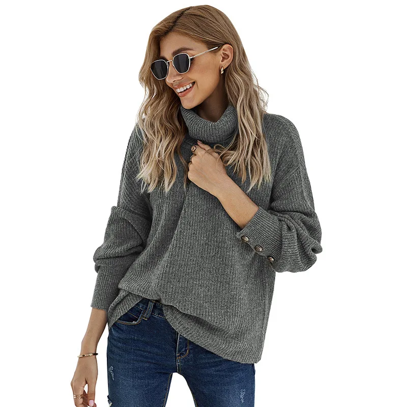 

Turtleneck Sweater Women Autumn and Winter Solid Color Warm Loose Pullover Knitted Sweater