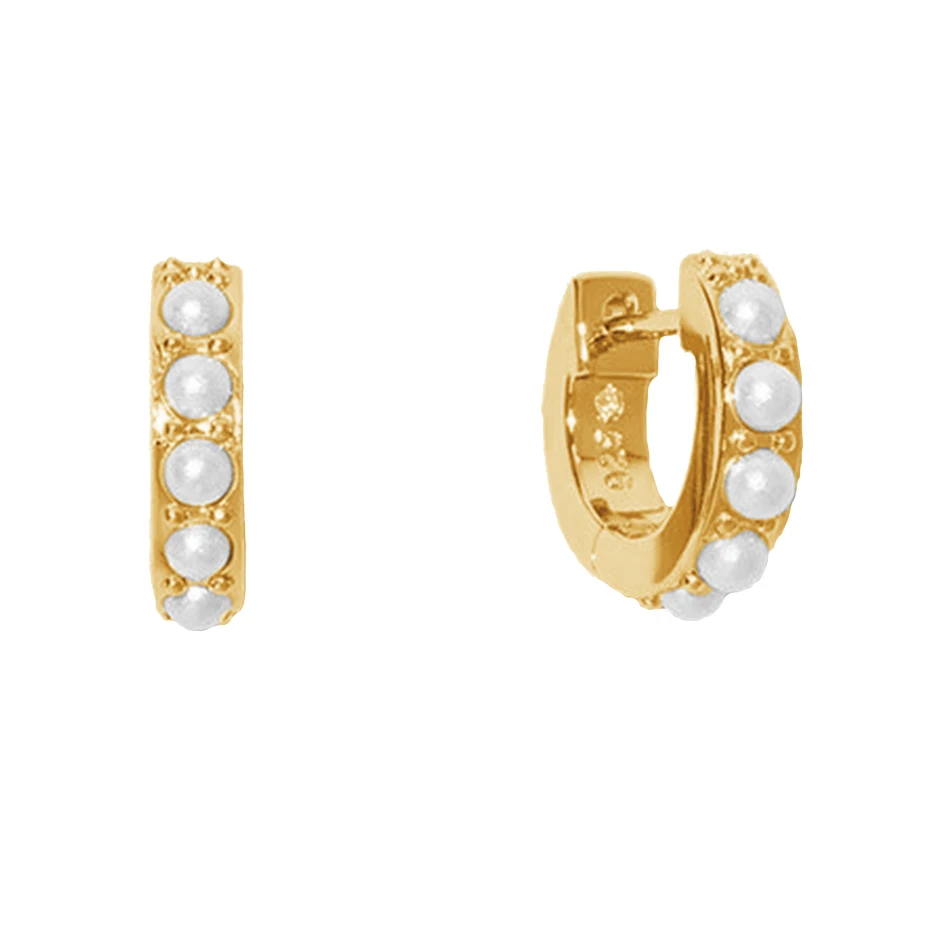 

hot sale 925 sterling silver new arrivals women earrings 18k gold plated ashley pearl huggie hoop earrings