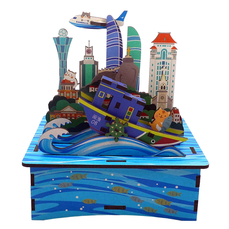 

Tonecheer Xiamen music box wood jigsaw for kids wooden 3d puzzle Canon