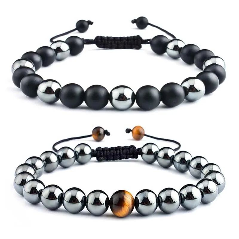 

Popular Men Stainless Steel Black Obsidian Tiger Eye Natural Stone Hematite Bracelet, Colorful