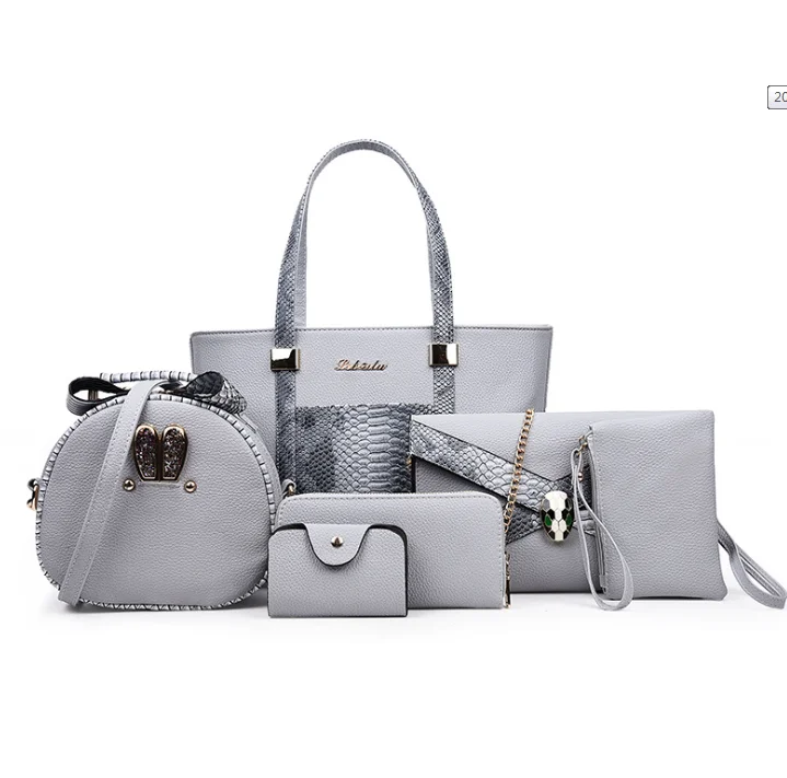 

Factory luxury pu leather women hand handbag brands handbags ladies bags 6pcs set