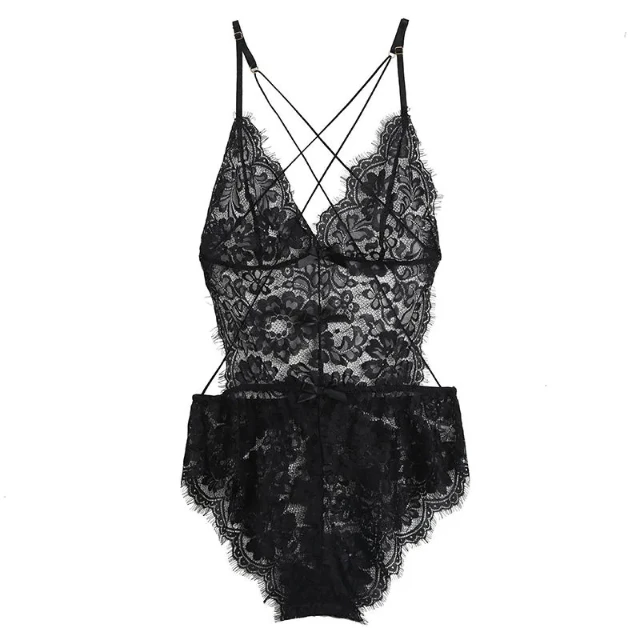 

Women's Lace Teddy Underwear Deep V Halter Sleeveless Jumpsuit Pajamas