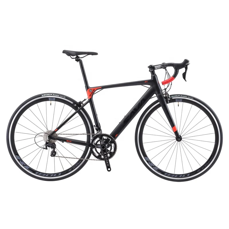 

SAVA Lightweight R8 700C Carbon Fork Road Aluminium Bike R3000 18 Speed Road Bicycle, Black red, silver grey