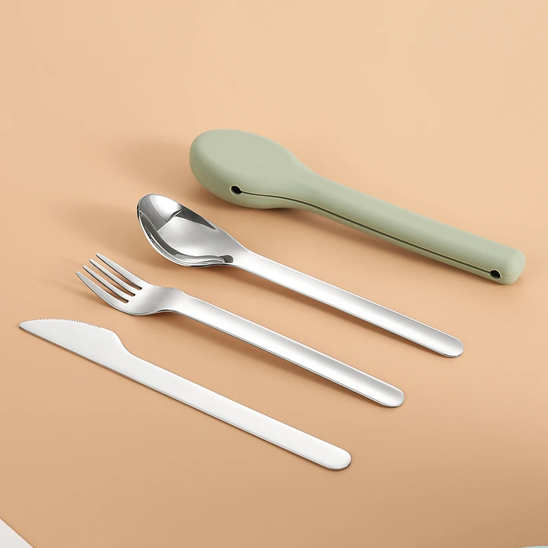 

Reusable Cutlery Travel Cutlery Set Silicone Case Portable for Eating Out Fork Spoon Knife Set, Customized