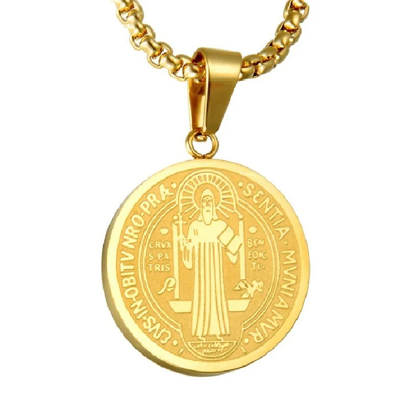 

Religious Jewelry Guadalupe Miracle Stainless Steel Catholic Priest Saint Benedict Necklace Pendant Christian Exorcist Necklace, Picture