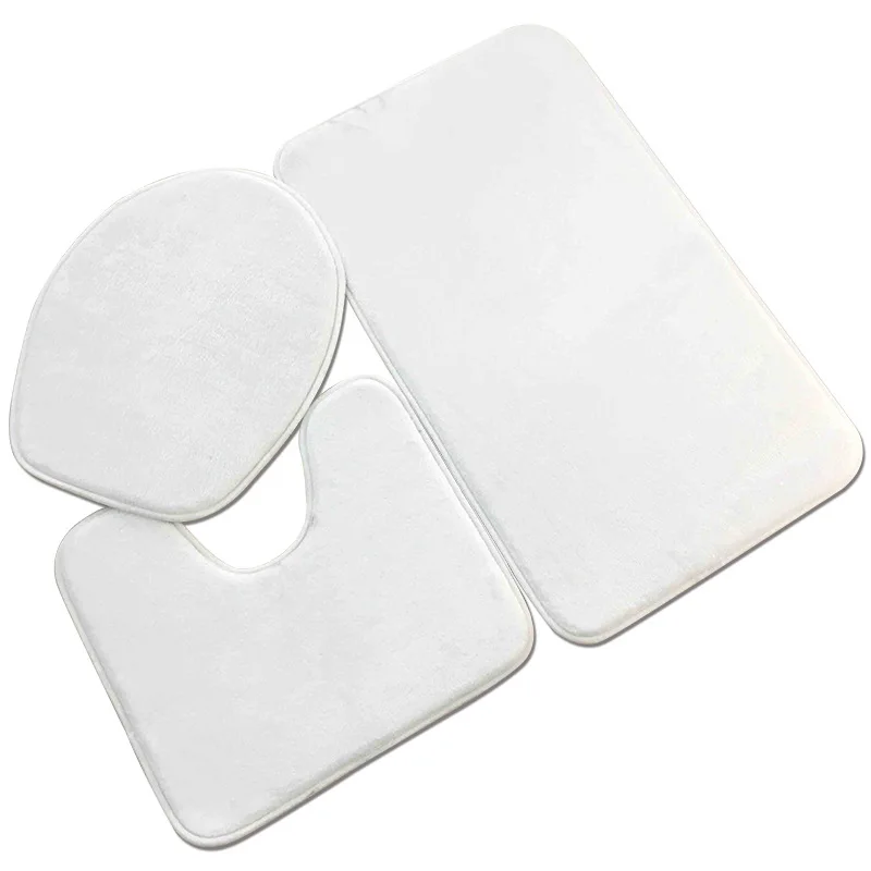

Custom design bathroom toilet combination 3 piece rug carpet blank sublimation bathroom set, White