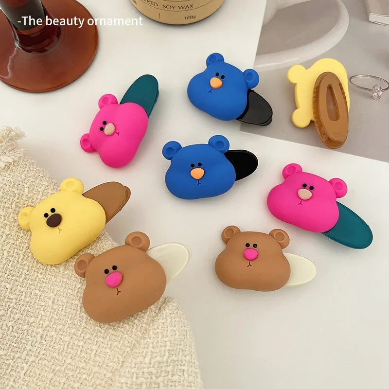 

MIO New Kids Barrettes Cute Pink Bear Duckbill Hair Clip Children 4.8cm Bangs Side Clip Fashion Girls Cartoon Hair Accessories