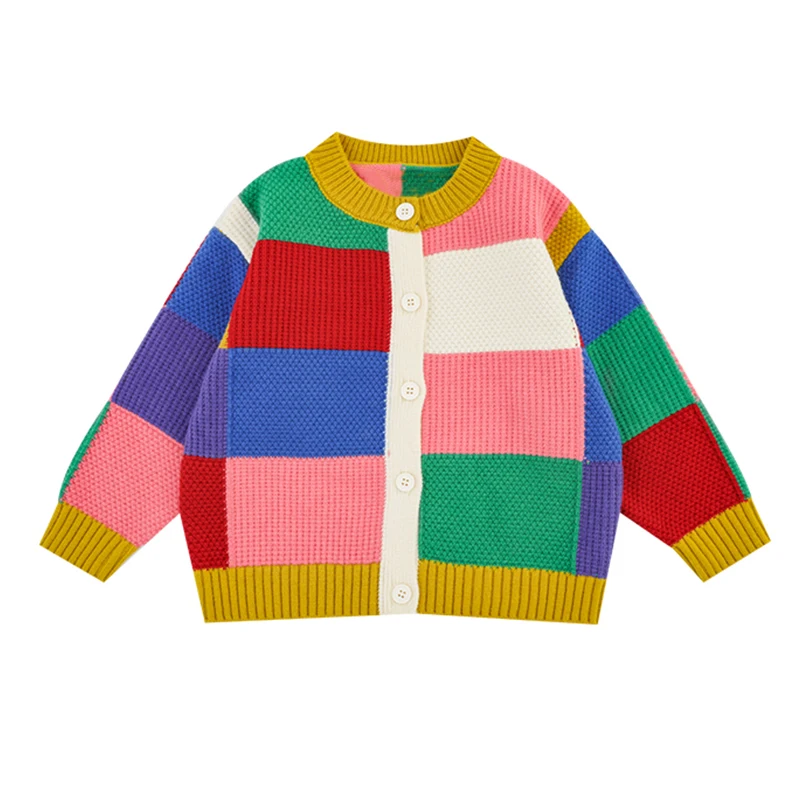 

Wholesale Spring Kids Cardigan Sweater Patchwork Fashion Baby Knitted Sweaters Coat Boutique Girls' Sweaters