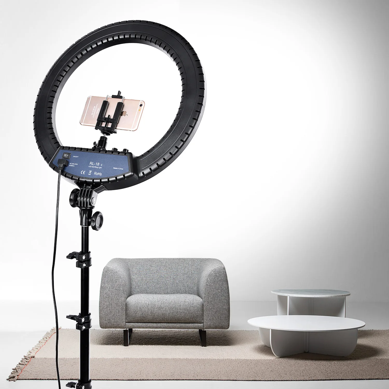 

Colorful 18 inch LED ring light with makeup mirror circle Anillo de luz de 18 pulgadas with microphone and phone holder