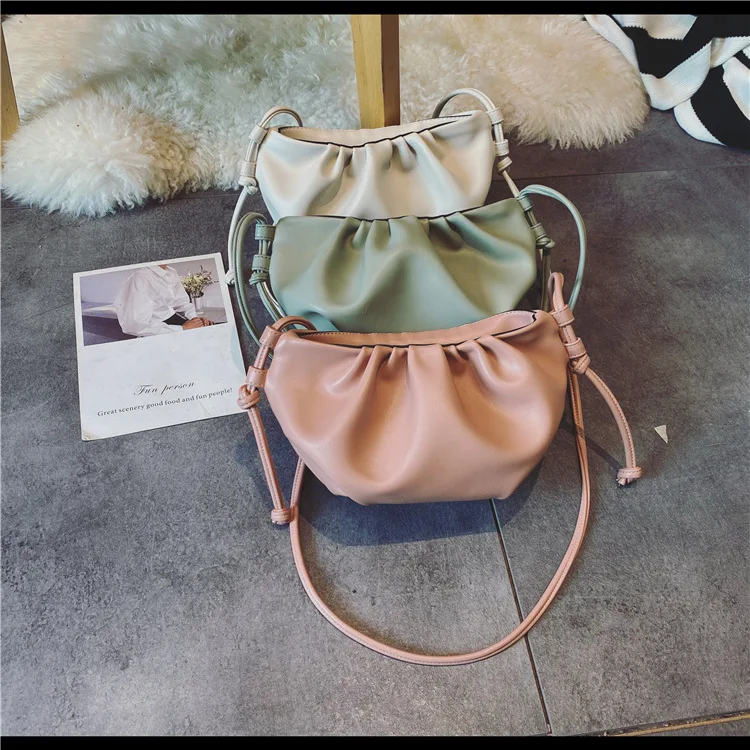 

fashion retro mini woman color cloud bag shoulder bag handbag for women, Black/apricot/pink/green