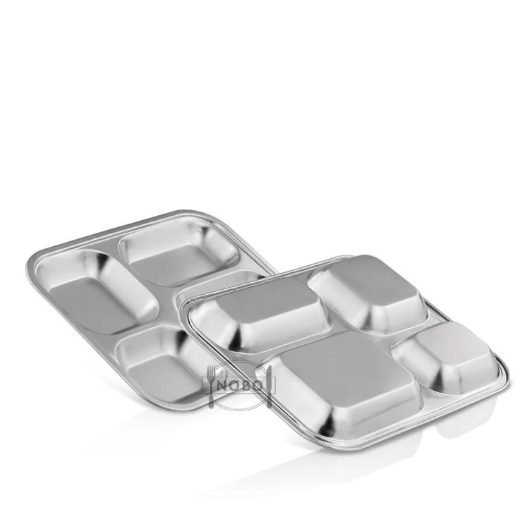 School 4 Compartments Stainless Steel Divided Dinner Fast Food Tray