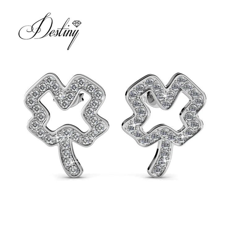 

Destiny Jewellery Shamrock Earrings Fashion jewelry 18K gold plated stud earrings Crystal jewelry, Rose / white gold