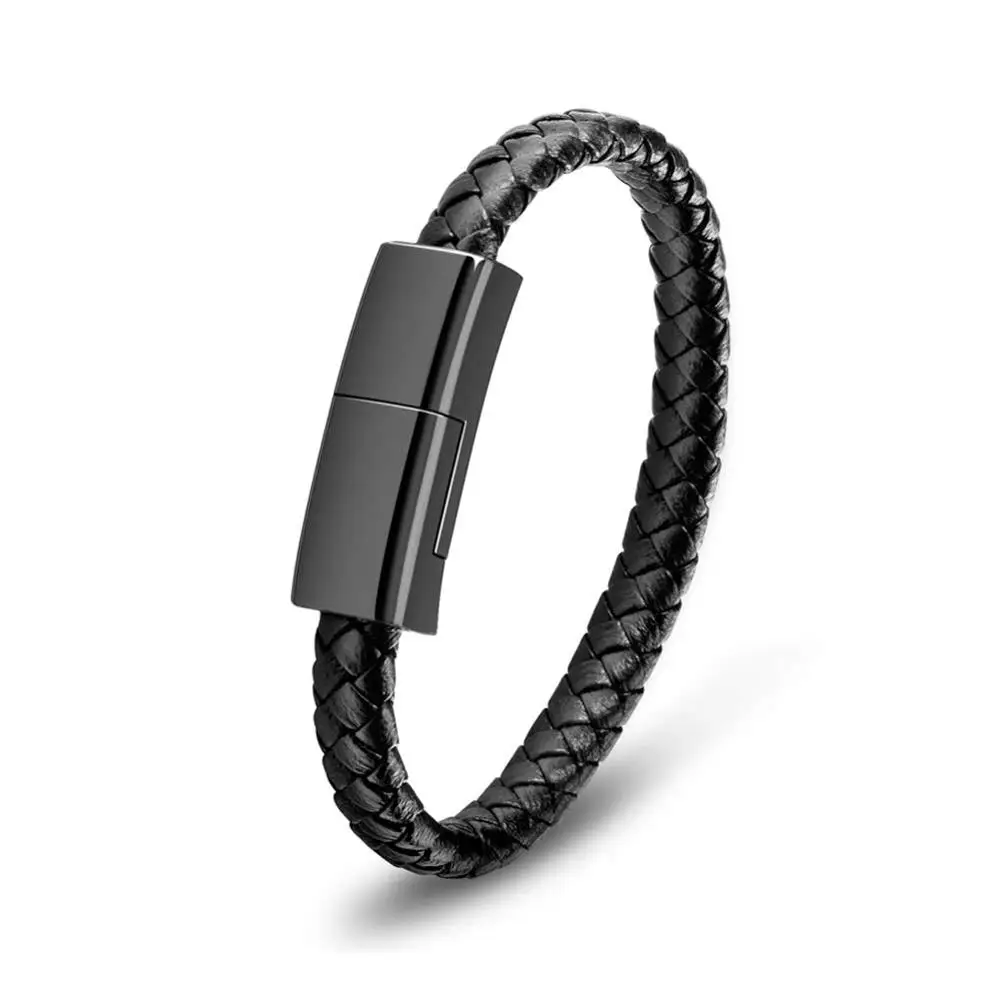 USB Type C Charging Bracelet Cable Fashion Braided Leather Wrist Data Charger Cord