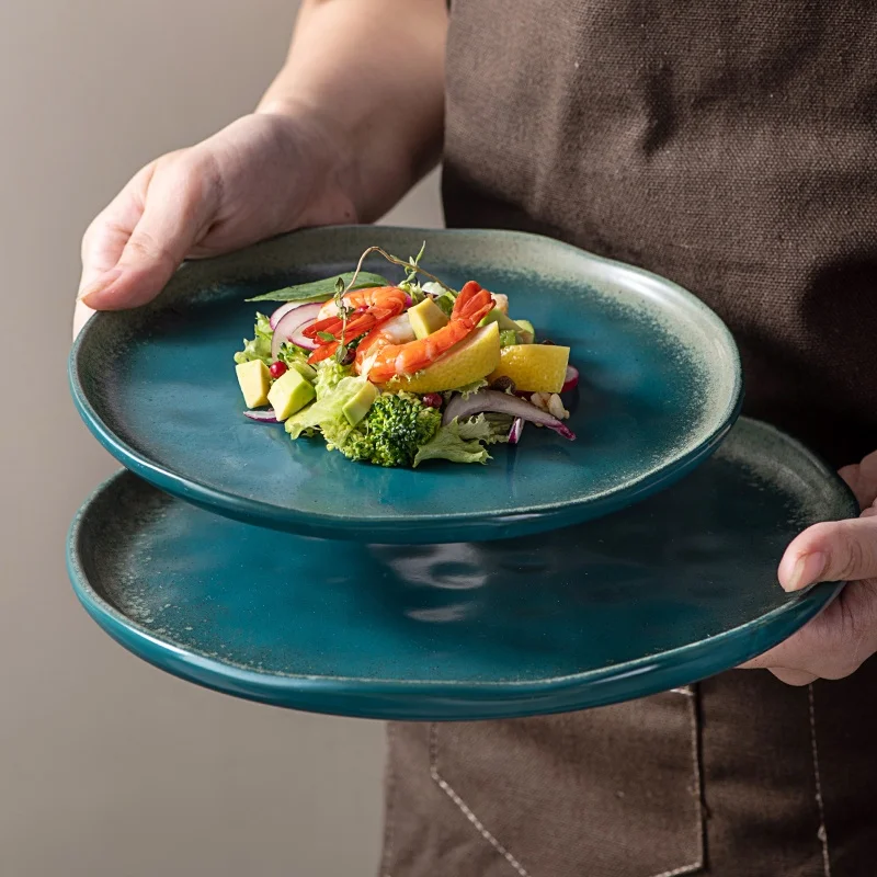 

Simple European Design Ceramic Personality Salad Plate Fruit Dish Spaghetti Plate, As the picture