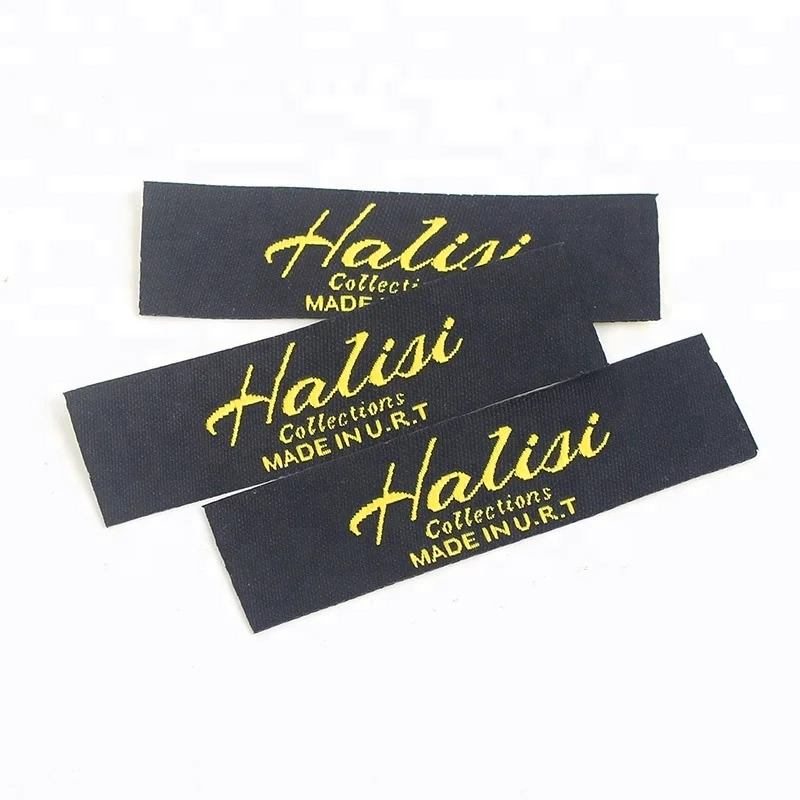 

Wholesale Custom Brand Name Logo Polyester Black Woven Labels for T-shirts, Up to 12 colors, follow pantone color chart