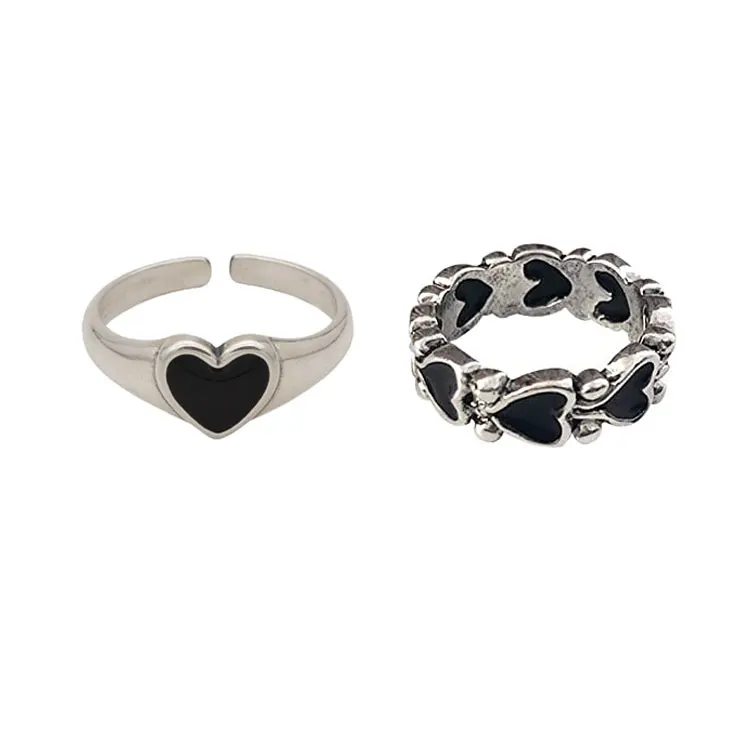 

Gothic Silver Vintage Rings Jewelry Women Metal Punk Open Knuckle Finger Ring Retro Adjustable Open Statement Black Heart Rings, Silver, gold